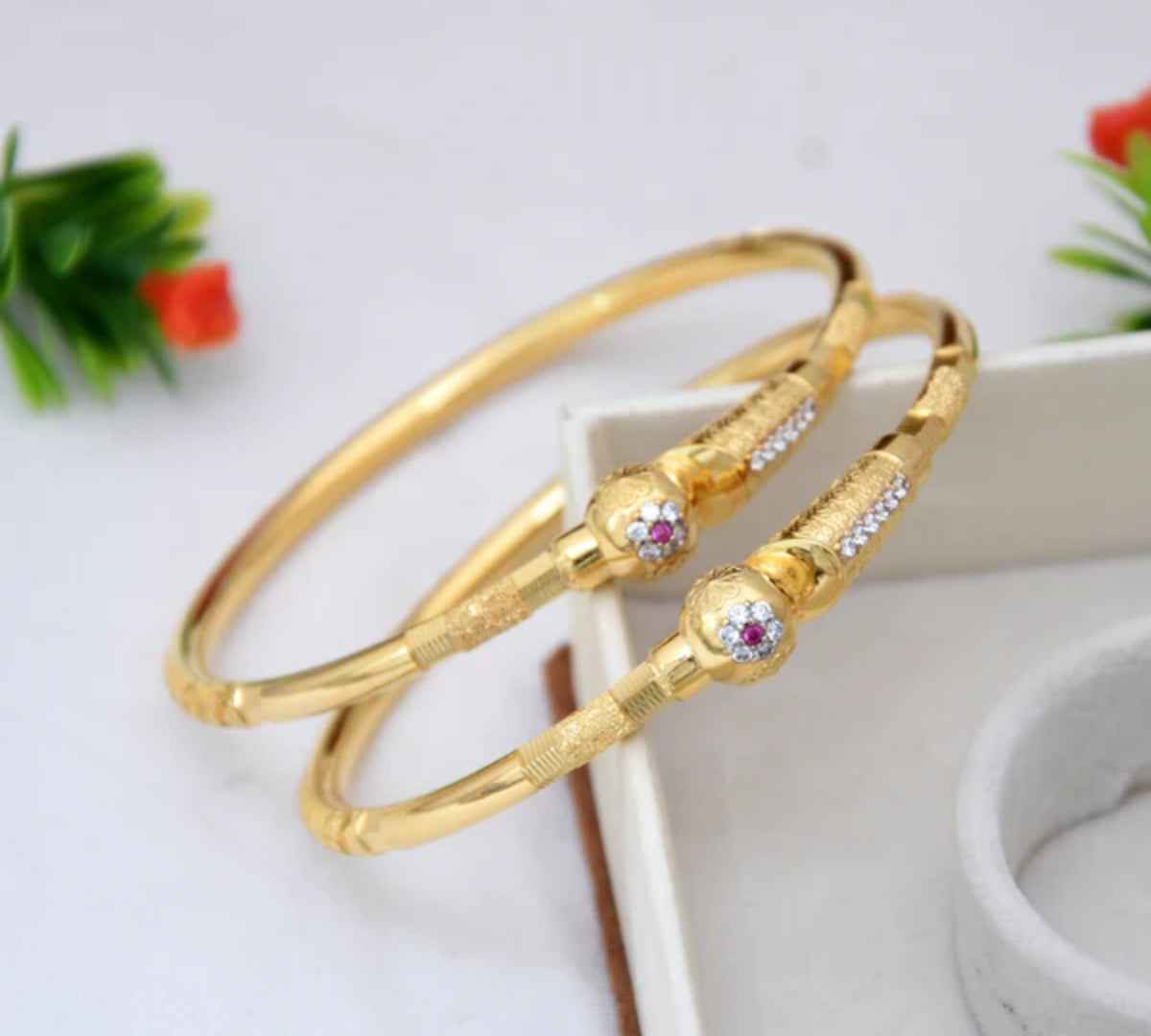 1 Gram Gold Plated Opulent Design Bangles for Ladies