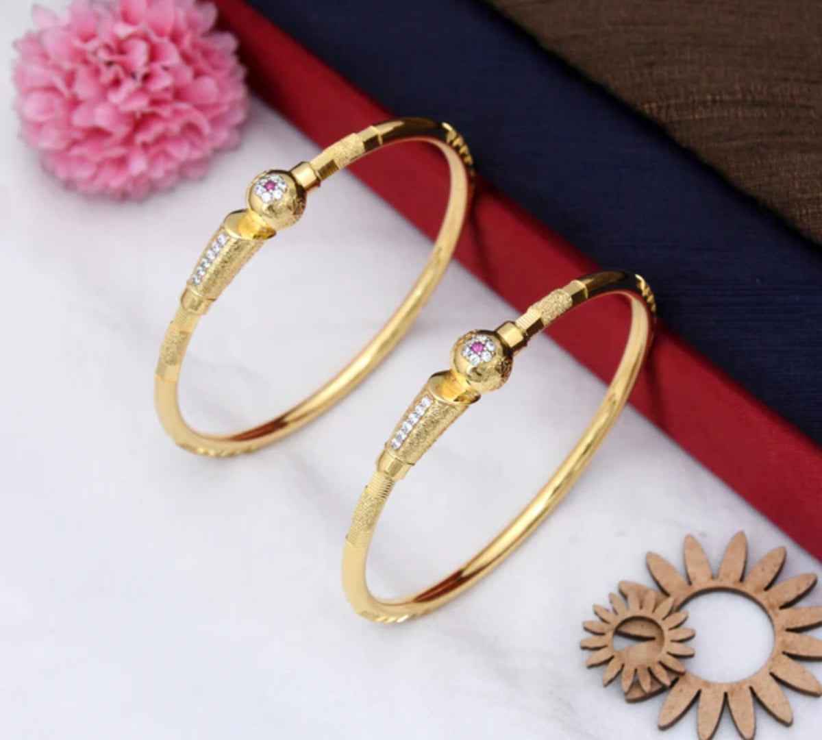 1 Gram Gold Plated Opulent Design Bangles for Ladies
